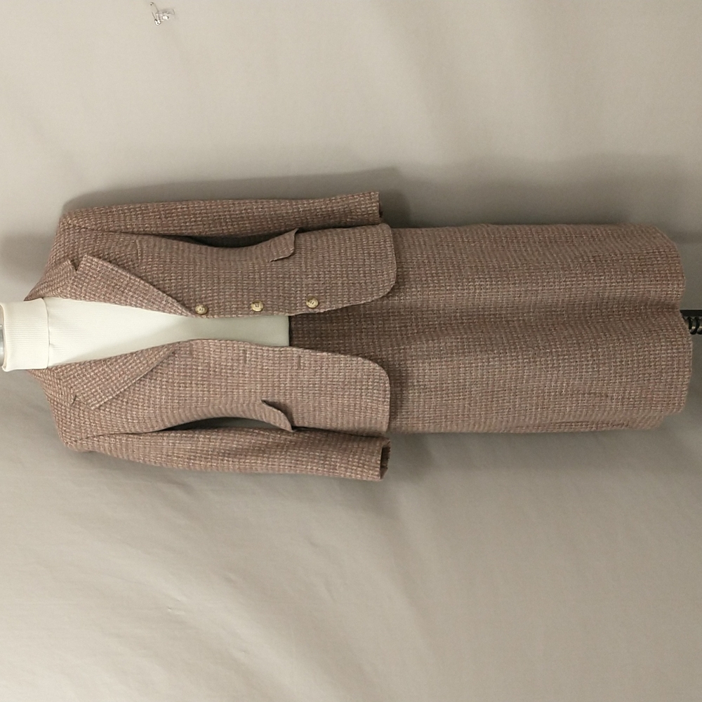 Vintage Tweed Suit Skirt Blazer Brooks Brothers Woven Neutral Wool Tailored USA